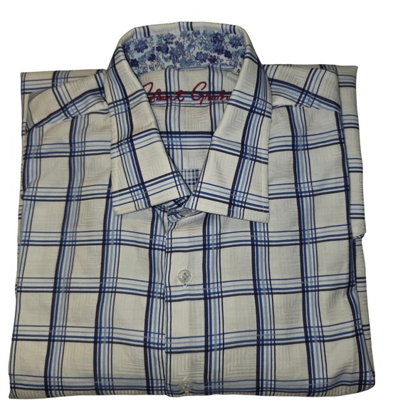 Robert Graham BOYS 18-20/Mens XS Button Down Shirt White Blue Plaid Long Sleeve - Picture 9 of 11